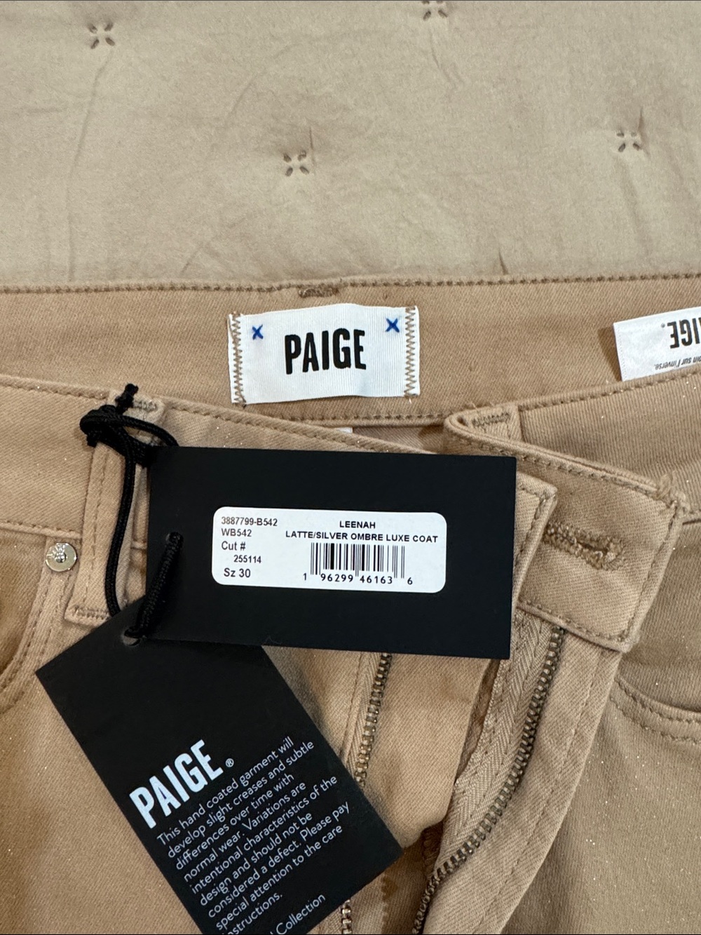 PAIGE Leenah Slim Straight Jeans in Latte/Silver Ombre